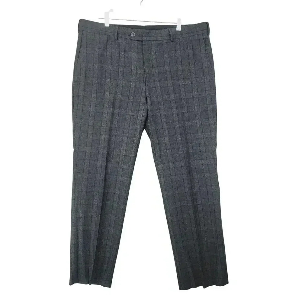Coppley 1883 Mens Gray Plaid Wool Cashmere Dress Pants 38 Made In Canada 24CT